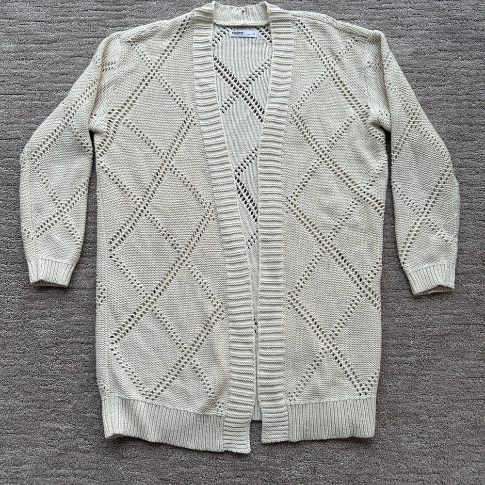 Sonoma Women's Cream Beige Diamond Knit Cardigan